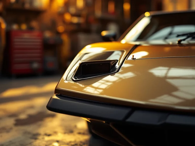 De Tomaso Pantera supercar voorkant close-up met kenmerkende wigvorm, hoekige koplampen en chromen details