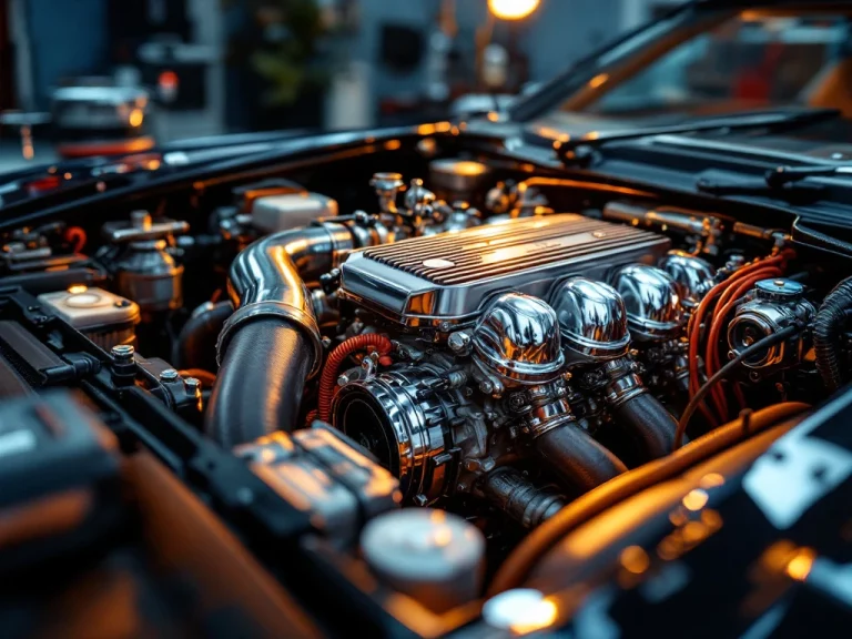 De Tomaso Pantera V8-motor in professionele garage met chromen details en gereedschap bij Louwman Exclusive