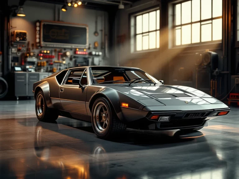 De Tomaso Pantera sportwagen in showroom met professionele diagnosegereedschappen op achtergrond