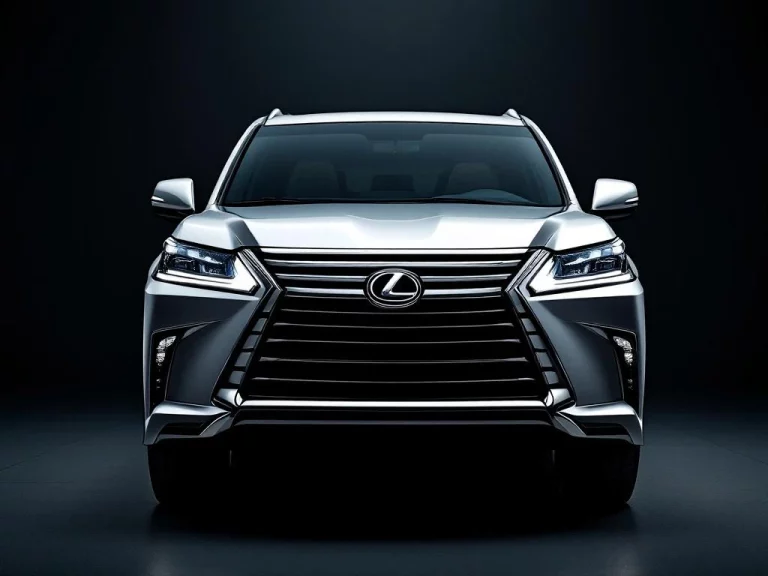 Zilveren Lexus LX SUV in dramatische drie-kwart hoek met LED-koplampen en chromen details tegen donkere achtergrond