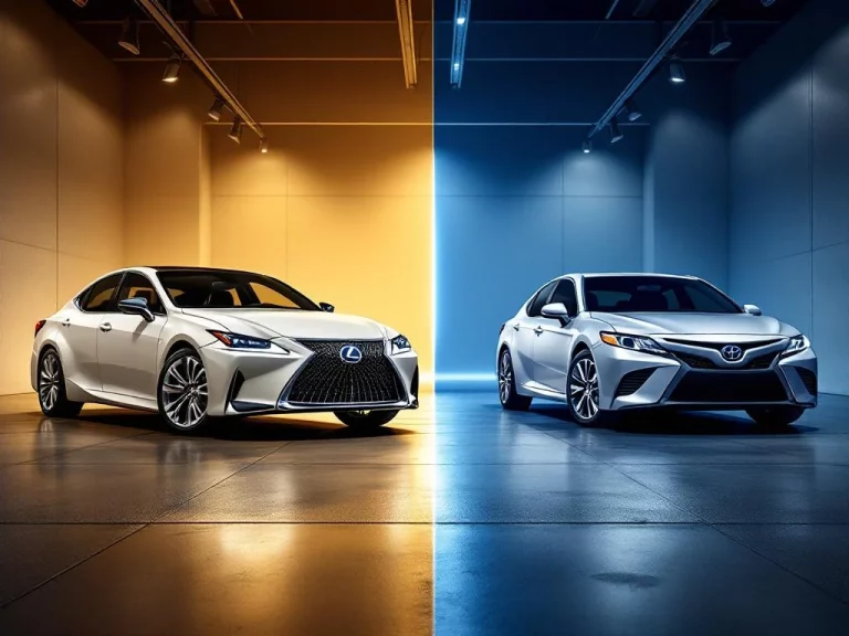 Luxe Lexus sedan in parelwit en Toyota in metallic zilver in moderne showroom met professionele verlichting