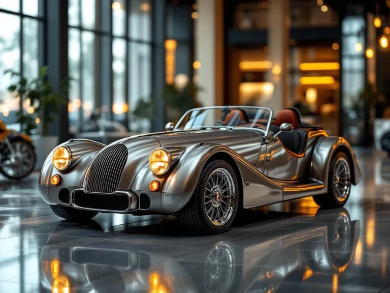 Morgan Supersport luxe sportwagen in showroom met spiegelende vloer en professionele verlichting